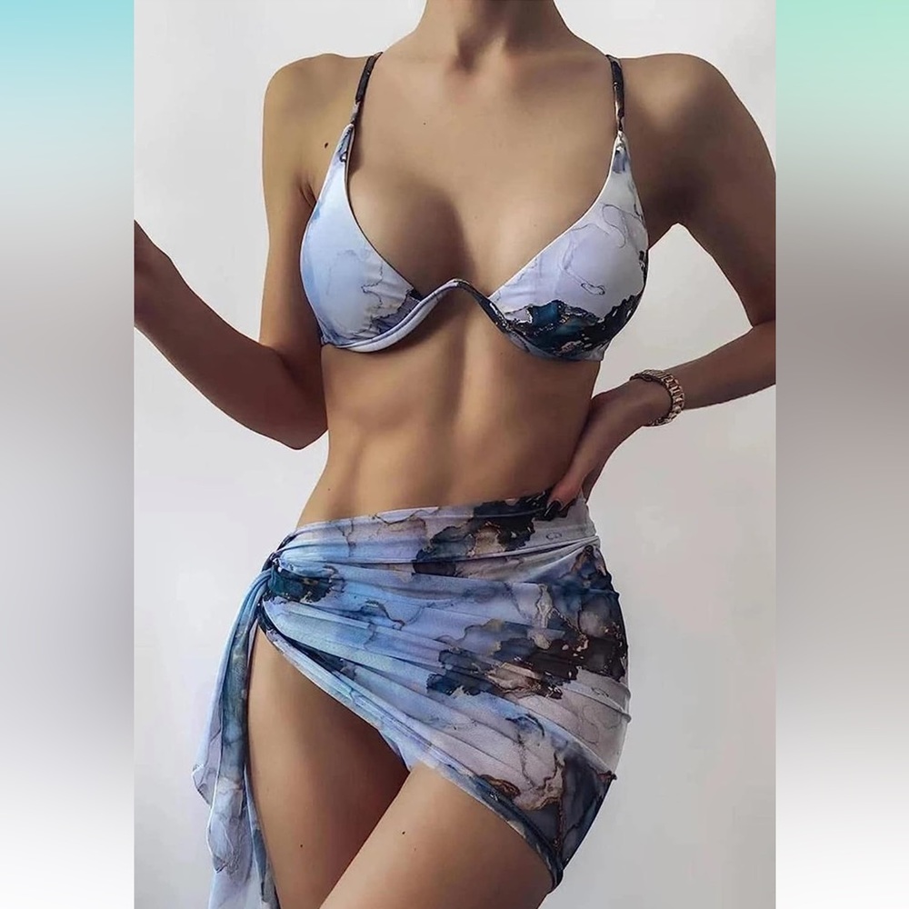 SOLY HUX Women's 3 Piece Tie Dye Bikini Set Swimsuit with Sarong, Small